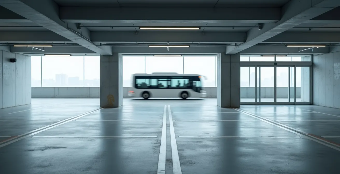 Comparaison visuelle des trois types de services (parking officiel, parking navette, voiturier) avec représentation symbolique des avantages et trajets